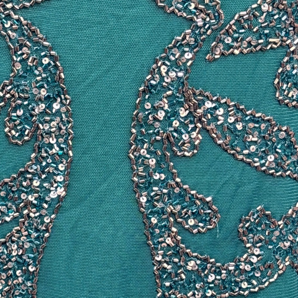 Adrianna Papell Sheath Dress Emerald Green Beaded Sequin Art Deco Women 4 - Picture 11 of 16